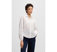 Klassische Bluse BOSS ORANGE "Barby Premium Damenmode", Damen, Gr. XL, weiß (weiß 100), Web, Obermaterial: 100% Baumwolle, unifarben, regular fit, Manschette, Blusen Klassische Bluse, mit BOSS Logo au