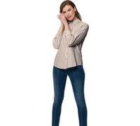 Hemdbluse HEINE, Damen, Gr. 36, gelb (camel, weiß, gestreift), 100% Baumwolle, gemustert, gestreift, mehrfarbig, V-Ausschnitt, Blusen Hemdbluse (93054760-36) camel, weiß, gestreift