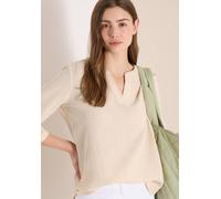 Klassische Bluse CECIL, Damen, Gr. M (40), pearl beige, Web, 100% Baumwolle, unifarben, klassisch normal, Rundhals, Bündchen, Blusen Bluse, mit 3/4 Ärmeln (14910539-M) pearl beige