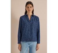 Klassische Bluse CECIL, Damen, Gr. XS (36), blau (dunkelblau wash), Web, 100% Baumwolle, klassisch normal, V-Ausschnitt, Bündchen, Blusen Bluse, mit allover Print (53379425-XS) dunkelblau wash
