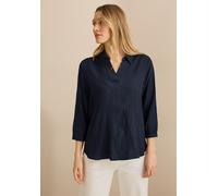 Klassische Bluse CECIL, Damen, Gr. XS (36), blau (universal blau), Stoff, 56% Viskose, 43% Polyester, 1% Elasthan, unifarben, gerade normal, V-Ausschnitt, Bündchen, Blusen, mit 3/4 Ärmeln (44858751-XS