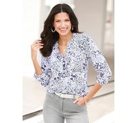 Klassische Bluse CLASSIC BASICS, Damen, Gr. 48, blau (ecru, marine, bedruckt), 95% Viskose, 5% Elasthan, animal-print, bedruckt, gemustert, Rundhals, Blusen (42986464-48) ecru, marine, bedruckt