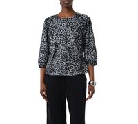 Klassische Bluse COMMA, Damen, Gr. 42, grau (grau, schwarz), Popeline, Obermaterial: 71% Baumwolle, 26% Polyamid, 3% Elasthan, animal-print, bedruckt, regular fit taillenbedeckt, Rundhals, Puffärmel,