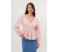 Klassische Bluse FRESHLIONS "Brielle", Damen, Gr. S, rosa, 100% Baumwolle, gestreift, normal, tiefer V-Ausschnitt, Blusen, mit gestreiftem Design (10000318-S) rosa