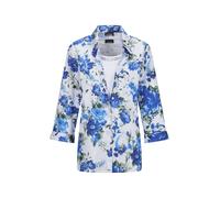 Klassische Bluse GOLDNER "Hemdbluse mit Spitzenshirt", Damen, Gr. 48, blau (blau, weiß, geblümt), Obermaterial: 100% Polyester PES., Blusen Bluse, Spitzeneinsatz (52848838-48) blau, weiß, geblümt
