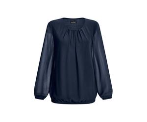 Klassische Bluse GOLDNER "Kurzgröße Elegante Bluse aus Chiffon", Damen, Gr. 23, blau (marine), Obermaterial: 67% Polyester PES. 30% Viskose CV. 3% Elasthan EL., Modisch, Blusen, Rundhalsausschnitt (22