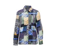 Klassische Bluse GOLDNER "Patchworkbluse mit Allover-Druck", Damen, Gr. 52, blau (marine, gemustert), Obermaterial: 100% Viskose CV., figurumspielend, Manschette, Blusen, Knopfleiste (68987747-52) mar
