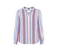 Klassische Bluse GOLDNER "Streifenbluse mit Smokdetails", Damen, Gr. 44, blau (blau, koralle, weiß, gestreift), Obermaterial: 100% Viskose CV., figurumspielend, V-Ausschnitt, Blusen Bluse, Sattel an S