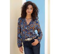 Klassische Bluse HEINE, Damen, Gr. 36, braun (cognac, aqua, bedruckt), 95% Viskose, 5% Elasthan, Paisley, bedruckt, gemustert, mehrfarbig, Rundhals, Blusen, Topseller (78983001-36) cognac, aqua, bedru