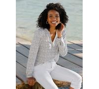 Klassische Bluse HEINE, Damen, Gr. 36, hellgrau, ecru, bedruckt, 95% Viskose, 5% Elasthan, bedruckt, gemustert, mehrfarbig, V-Ausschnitt, Blusen (23434131-36) hellgrau, ecru, bedruckt