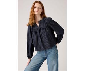 Klassische Bluse LEVI'S "JOSEPHINE LS HOLI", Damen, Gr. M (38), schwarz, Web, Obermaterial: 99% Baumwolle, 1% metallisierte Fasern, gestreift, regular fit normal, Rundhals, elastischer Bund, Blusen, m