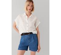 Klassische Bluse MAVI "SHORT SLEEVE WOVEN SHIRT", Damen, Gr. XL, weiß (orange palm print), 58% Baumwolle, 42% Viskose, Jacquardmuster, loose fit normal, eng 1-Knopf-Manschette, Blusen Bluse, Bluse kur