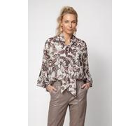 Klassische Bluse MONARI "Bluse Blume allover", Damen, Gr. 44, braun gem, Web, Obermaterial: 100% Polyester, geblümt, regular fit taillenbedeckt, Rundhals, Trompetenärmel gerader Abschluss, Blusen Blus