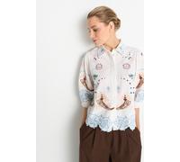 Klassische Bluse RICHROYAL, Damen, Gr. 42, bunt (weiß), Web, Obermaterial: 55% Baumwolle, 45% Leinen, unifarben, regular fit taillenbedeckt, Rundhals, eingesetzt angesetztes Bündchen, Blusen Bluse, Re