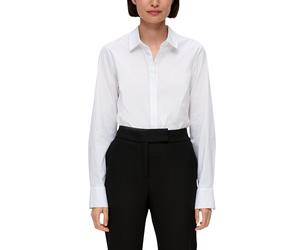 Klassische Bluse S.OLIVER BLACK LABEL, Damen, Gr. 40, weiß, Obermaterial: 65% Baumwolle, 32% Polyamid, 3% Elasthan, unifarben, regular fit hüftlang, Manschette, Blusen, mit verdeckter Knopfleiste (700