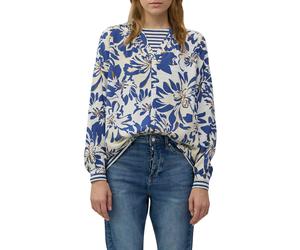 Klassische Bluse S.OLIVER, Damen, Gr. 38, weiß (sanftes weiß blau), Web, Obermaterial: 100% Viskose, bedruckt, regular fit Po-bedeckend, V-Ausschnitt, Manschette, Blusen, mit All-Over Print (55790613-