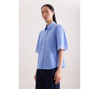 Klassische Bluse SEIDENSTICKER, Damen, Gr. L (40), blau, 100% Baumwolle, unifarben, regular fit, ohne Ausschnitt, Blusen Bluse, Tunika Stickerei (20862314-40) blau