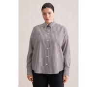 Klassische Bluse SEIDENSTICKER "Schwarze Rose", Damen, Gr. 5XL (50), schwarz-weiß (braun), 81% Viskose, 19% Polyamid, gestreift, regular fit, ohne Ausschnitt, Blusen, 1/1 Kragen Gestreift (92428419-50
