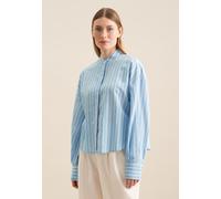 Klassische Bluse SEIDENSTICKER "Schwarze Rose", Damen, Gr. L (40), blau (hellblau), 82% Viskose, 18% Polyamid, gestreift, oversize, Rundhals, Blusen, 1/1 Rundhals Streifen (66635131-40) hellblau