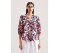 Klassische Bluse SEIDENSTICKER "Schwarze Rose", Damen, Gr. L (40), rosa, 65% Baumwolle 35% Leinen/Flachs, gemustert, regular fit, V-Ausschnitt, Halbarm, Blusen, Tunika Druck (27980705-40) rosa