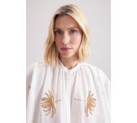 Klassische Bluse SEIDENSTICKER "Schwarze Rose", Damen, Gr. M (38), beige (ecru), 62% Viskose 25% Polyamid/Nylon 13% Leinen/Flachs, unifarben, oversize, Rundhals, Langarm, Blusen, Langarm Rundhals Stic