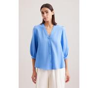 Klassische Bluse SEIDENSTICKER "Schwarze Rose", Damen, Gr. XL42, blau (hellblau), 65% Baumwolle, 35% Leinen, unifarben, oversize, V-Ausschnitt, Blusen, Tunika Uni (36029103-42) hellblau