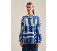 Klassische Bluse SEIDENSTICKER "Schwarze Rose", Damen, Gr. XS(34), blau (mittelblau), 100% Viskose, gestreift, regular fit, ohne Ausschnitt, Blusen Klassische Bluse, Tunika Streifen platziert (7225544