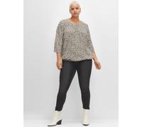 Klassische Bluse SHEEGO, Damen, Gr. 44, beige (ecru bedruckt), 100% Viskose, gemustert, mehrfarbig, Rundhals, Blusen (54175968-44) ecru bedruckt