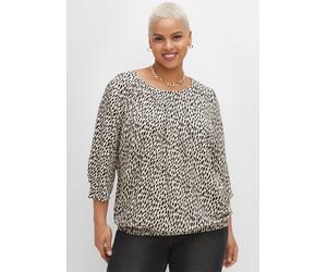 Klassische Bluse SHEEGO, Damen, Gr. 46, beige (ecru bedruckt), 100% Viskose, gemustert, mehrfarbig, Rundhals, Blusen (54175968-46) ecru bedruckt