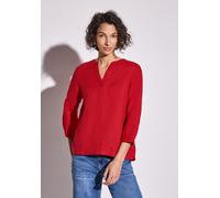 Klassische Bluse STREET ONE, Damen, Gr. 34, rot (glory rot), Web, 60% Leinen, 40% Baumwolle, unifarben, gerade normal, Rundhals, Bündchen, Blusen, mit 3/4 Ärmeln (89670806-34) glory rot