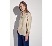 Klassische Bluse STREET ONE, Damen, Gr. 36, beige (safari beige), Web, 40% Baumwolle, 38% Polyester, 21% Viskose, 1% Elasthan, kariert, gerade normal, Rundhals, elastischer Bund, Blusen, mit 3/4 Ärmel