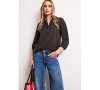 Klassische Bluse STREET ONE, Damen, Gr. 40, espresso braun, Web, Obermaterial: 60% Leinen, 40% Baumwolle, unifarben, lässig geschnitten hüftlang, Rundhals, 1-Knopf-Manschette, Blusen Bluse, aus Leinen