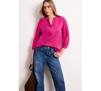 Klassische Bluse STREET ONE, Damen, Gr. 40, magenta dream, Web, Obermaterial: 60% Leinen, 40% Baumwolle, unifarben, lässig geschnitten hüftlang, Rundhals, 1-Knopf-Manschette, Blusen Bluse, aus Leinenm