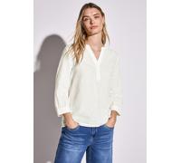 Klassische Bluse STREET ONE, Damen, Gr. 44, weiß (sanftes weiß), Web, 60% Leinen, 40% Baumwolle, unifarben, gerade normal, Rundhals, Bündchen, Blusen, mit 3/4 Ärmeln (75589232-44) sanftes weiß
