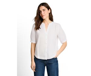 Klassische Bluse TOM TAILOR, Damen, Gr. 40, weiß, Web, Obermaterial: 100% Baumwolle, gemustert, regular fit normal, V-Ausschnitt, Blusen Bluse, mit Muster (53865869-40) weiß