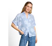 Klassische Bluse TOM TAILOR, Damen, Gr. 42, blau (blau flower dobby), Web, Obermaterial: 100% Baumwolle, bedruckt, oversize normal, V-Ausschnitt, Blusen Bluse, mit All-Over Print (58715230-42) blau fl