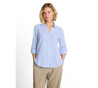 Klassische Bluse TOM TAILOR, Damen, Gr. 42, blau (kentucky blau dobby stripe), Web, Obermaterial: 100% Baumwolle, gestreift, regular fit hüftbedeckend, V-Ausschnitt, mit Aufschlag, Blusen Bluse, Somme