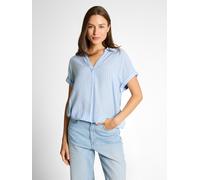 Klassische Bluse TOM TAILOR, Damen, Gr. 44, blau weiß stripe, Web, Obermaterial: 100% Viskose, gestreift, regular fit normal, V-Ausschnitt, Blusen Klassische Bluse, mit Streifen Muster (38176140-44)