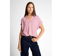Klassische Bluse TOM TAILOR, Damen, Gr. 44, cozy pink weiß stripe, Web, Obermaterial: 100% Viskose, gestreift, regular fit normal, V-Ausschnitt, Blusen Bluse, mit Streifen Muster (36051409-44) cozy pi