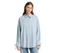Klassische Bluse TOM TAILOR DENIM, Damen, Gr. L, blau weiß braun stripe, Web, Obermaterial: 100% Baumwolle, gestreift, oversize normal, ohne Ausschnitt, Manschette, Blusen Bluse, mit Streifen Muster (