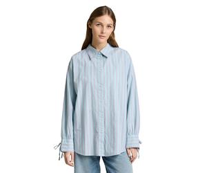 Klassische Bluse TOM TAILOR DENIM, Damen, Gr. XXL, blau weiß braun stripe, Web, Obermaterial: 100% Baumwolle, gestreift, oversize normal, ohne Ausschnitt, Manschette, Blusen Bluse, mit Streifen Muster