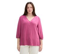 Klassische Bluse TOM TAILOR PLUS, Damen, Gr. 46, pink (pink velvet melange), Obermaterial: 100% Viskose, meliert, regular fit taillenbedeckt, V-Ausschnitt, elastischer Bund, Blusen Klassische Bluse, m