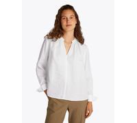 Klassische Bluse TOMMY HILFIGER "ESS LINEN V-NECK BLOUSE", Damen, Gr. 44, weiß (optic weiß), Web, Obermaterial: 100% Leinen, unifarben, normal kurz, V-Ausschnitt, 1-Knopf-Manschette, Blusen Klassische