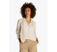 Klassische Bluse TOMMY HILFIGER "ESS LINEN V-NECK BLOUSE", Damen, Gr. 46, beige (classic ithaca, sandalwood), Web, Obermaterial: 100% Leinen, gestreift, normal kurz, V-Ausschnitt, 1-Knopf-Manschette,