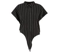 Klassische Bluse URBAN CLASSICS "Urban Classics Ladies Structured Striped Tied Blouse", Damen, Gr. 4XL, schwarz, sanftes weiß, 92% Polyester, 6% Viskose, 2% Elasthan, Blusen (70671510-4XL) schwarz, sa