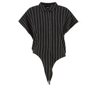 Klassische Bluse URBAN CLASSICS "Urban Classics Ladies Structured Striped Tied Blouse", Damen, Gr. S, schwarz-weiß (schwarz, sanftes weiß), 92% Polyester, 6% Viskose, 2% Elasthan, Blusen (70671510-S)