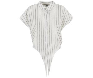 Klassische Bluse URBAN CLASSICS "Urban Classics Ladies Structured Striped Tied Blouse", Damen, Gr. XS, weiß (sanftes weiß, schwarz), 92% Polyester, 6% Viskose, 2% Elasthan, Blusen (85276239-XS) sanfte