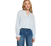 Klassische Bluse ZERO "Damen mit Rüschen", Damen, Gr. 42, skyway, Web, Obermaterial: 74% Baumwolle, 23% Polyamid, 3% Elasthan, leicht transparent, figurumspielend normal, V-Ausschnitt, weit Bündchen m