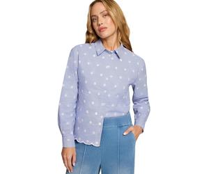 Klassische Bluse ZERO "Damen mit Streifen und Stickerei", Damen, Gr. 42, blauweiß, Web, Obermaterial: 90% Polyester, 10% Baumwolle, gestreift, figurbetont hüftlang, eng Manschette mit Knöpfen, Blusen