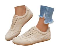 Klassische Damen-Sneaker, atmungsaktive Sportschuhe, Elegante Freizeitschuhe, Bequeme Freizeitschuhe für jeden - große Größen, Flache Schnürschuhe für Damen (Beige-1, 37)